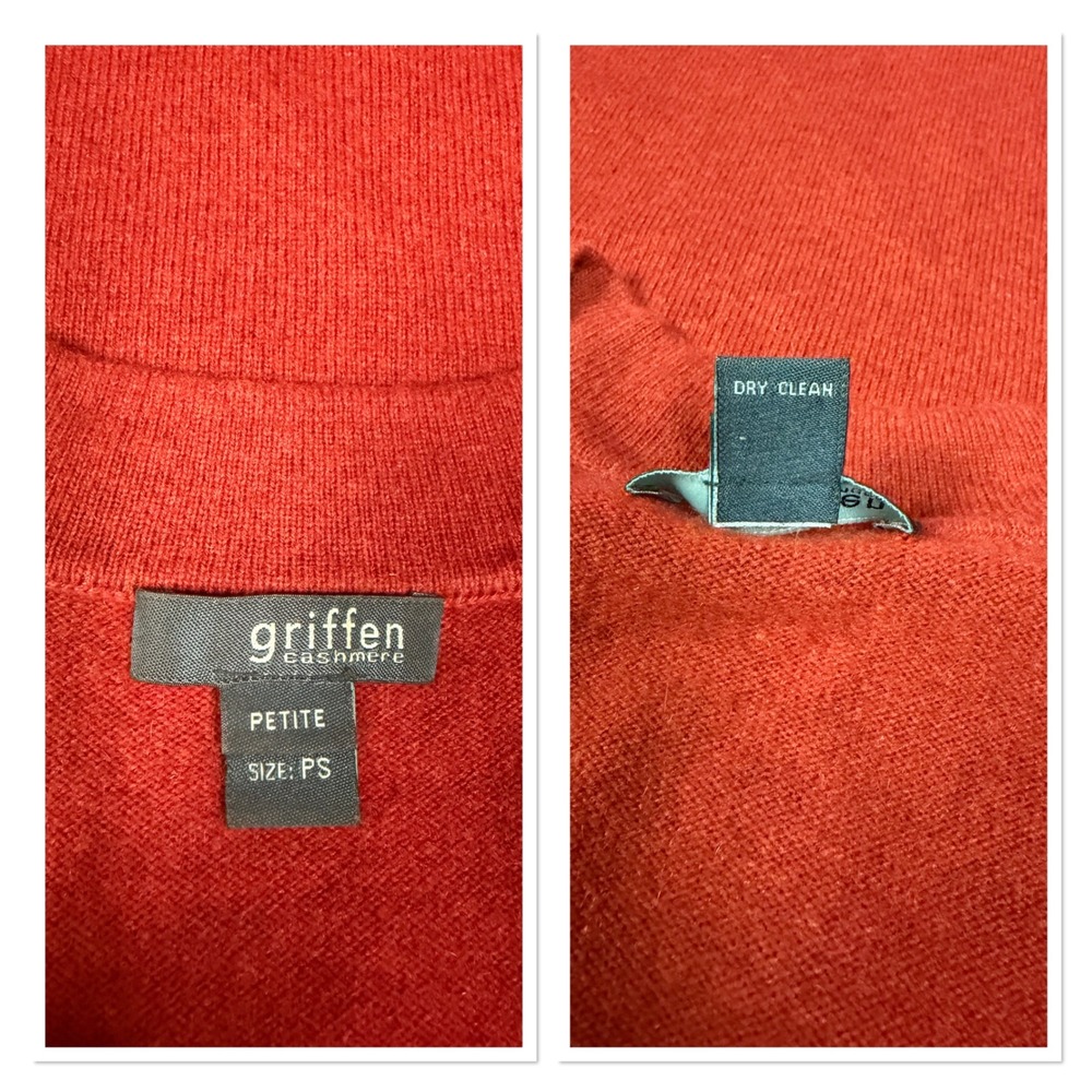 Vtg Griffen Cashmere Womens Rust Orange V Neck Sweater 3/4 Sleeve Fall Petite PS - Picture 5 of 13